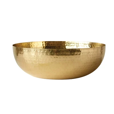 14" Gold Finish Round Hammered Metal Bowl