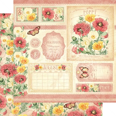 Graphic 45 Flower Market 12" x 12" August Double-Sided Cardstock, 15 Sheets