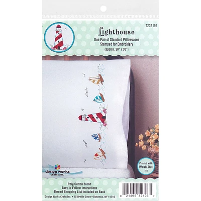 Tobin Lighthouse Stamped for Embroidery Pillowcase Pair