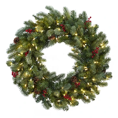 30" Pre-Lit Berries & Pinecones Wreath