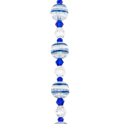 Blue & White Stripe Lampwork Glass Round Bead Mix by Bead Landing™