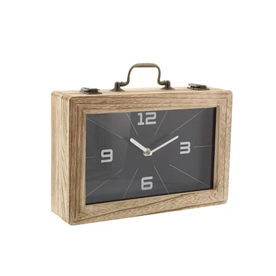 12" Black Wood Natural Rectangular Box Clock