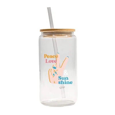 16oz. Peace Love & Sunshine II Glass Can Cup