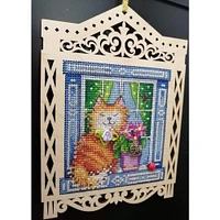 MP Studia Cat In The Window Cross Stitch On Wood Kit