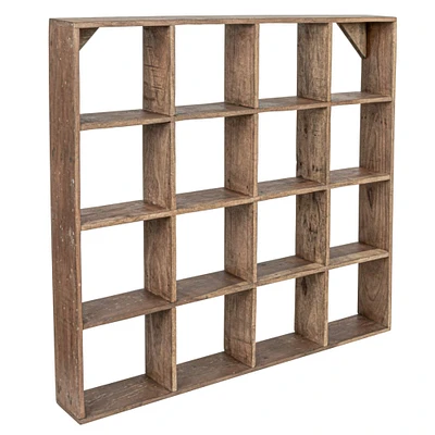 28" Square Walnut Finish Reclaimed Wood Shelf with 16 Compartments