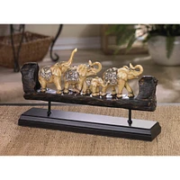 13.5" Carved Elephant Family Décor Accent