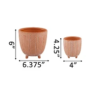 Flora Bunda 6" & 4" Orange Chevron Ceramic Footed Pot Set