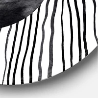 Designart - Black and White Tropical Leaf On Striped I