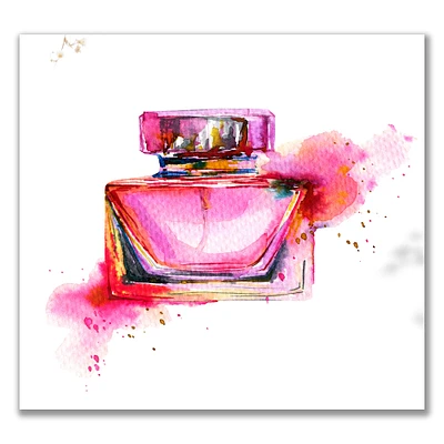 Designart - Bottle Of Perfume In Pink Watercolor