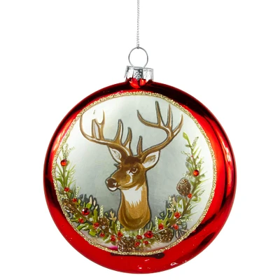 Glittered Reindeer Glass Christmas Disc Ornament