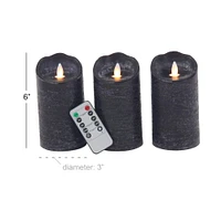 Black Traditional Wax Flameless Candle, 3ct.