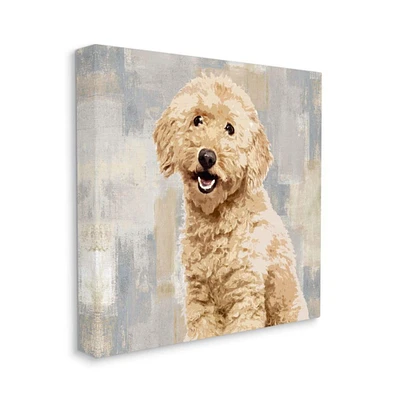 Stupell Industries Smiling Labradoodle Dog Patchwork Grey Beige Pattern Canvas Wall Art