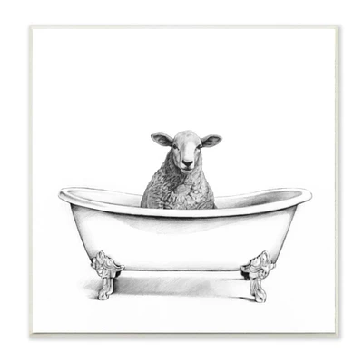 Stupell Industries Wooly Sheep in Bath Tub Wooden Wall Plaque