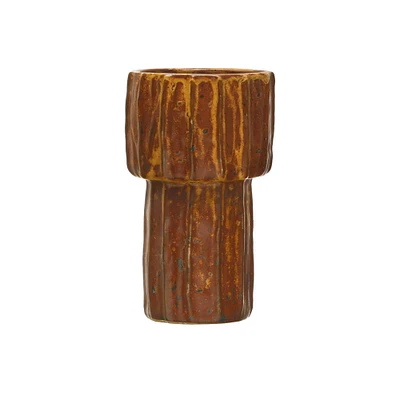 Bloomingville 6.5" Brown Modern Pleated Stoneware Vase