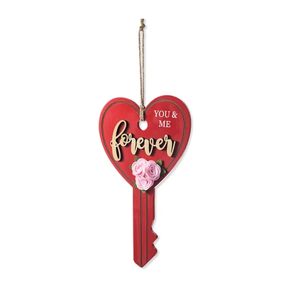 Glitzhome® 14" Valentine's Wooden Key-Shaped Door Hanger
