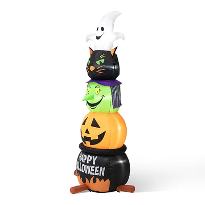 Glitzhome® 8ft. Lighted Halloween Inflatable Stacked Ghost, Black Cat, Witch & Pumpkin Décor