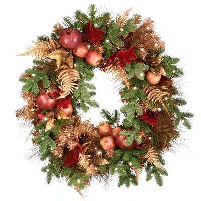 30" Warm White LED Apple Decorated Christmas Wreath