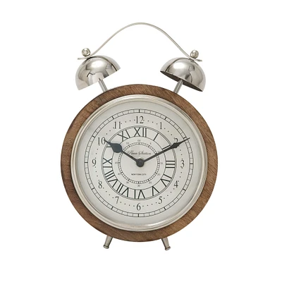 The Novogratz 10" Brown Mango Wood & Aluminum Clock