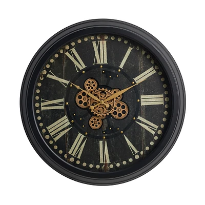 Glitzhome® 27.5" Oversized Vintage Round Black Gear Clock