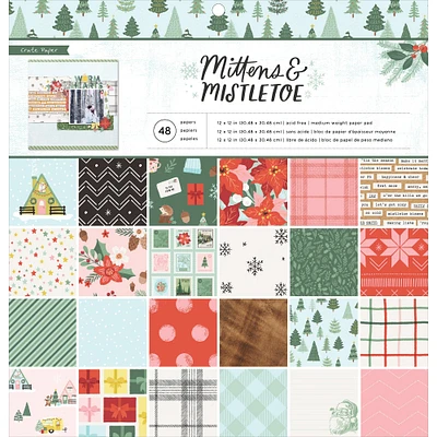 Crate Paper Single-Sided Paper Pad 12" x 12" 48 ct. Mittens & Mistletoe
