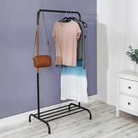 Honey Can Do Black Single Garment Rack with Shoe Shelf & Hanging Bar