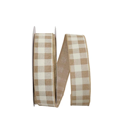 Reliant 1.5" x 20yd. Natural Check Linen Wired Ribbon