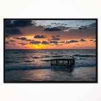 Designart - Tropical Beach with Empty Cage - Extra Large Seashore Canvas Art in Black Frame