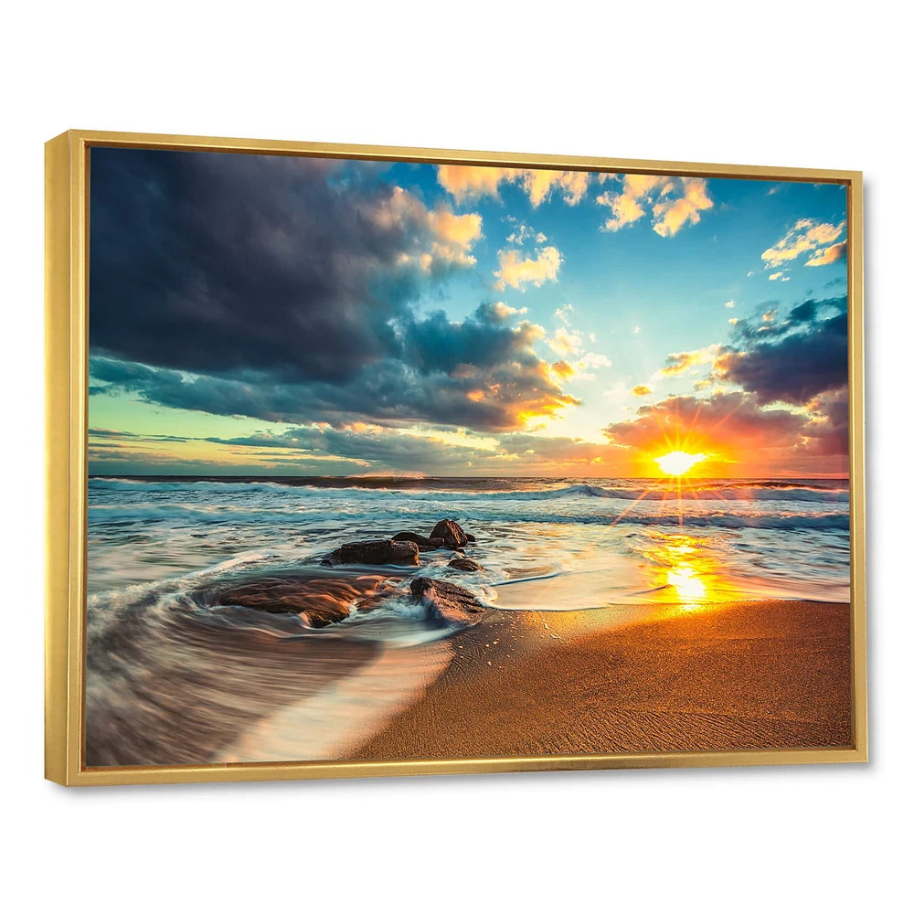 Designart - Beautiful Cloudscape over the Sea - Modern Beach Framed Canvas Art Print