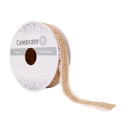 3/4" x 5yd. Faux Burlap & Lace Ribbon by Celebrate It® Classic