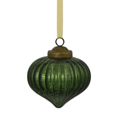 3" Green Crackle Glass Onion Christmas Ornament