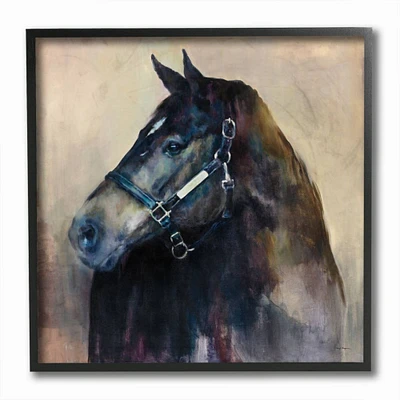 Stupell Industries Black Horse Riding Harness Abstract Watercolor Black Framed Wall Art