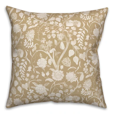 Gold and White Florals Throw Pillow 18" x 18"