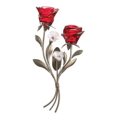 15" Red Roses Candle Wall Sconce