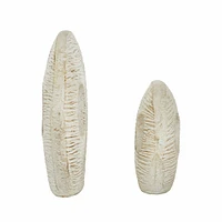 Set of 2 White Ceramic Coastal Fish Sculpture, 13", 9"