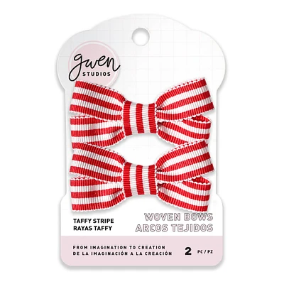 Gwen Studios Red & White Stripe Grosgrain Bows