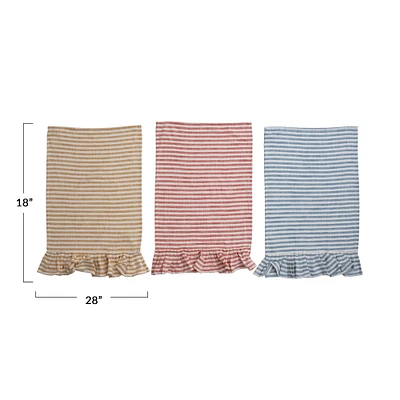 Striped Cotton Tea Towels with Ruffles Set