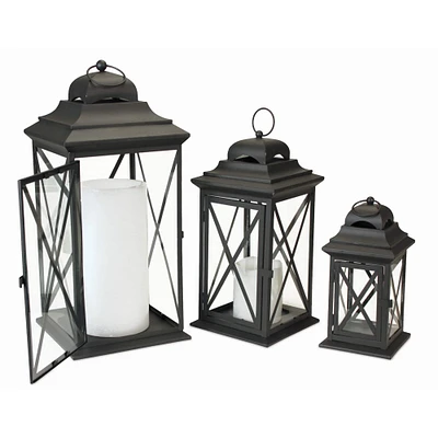 Black Traditional Metal Lantern Set, 11.5", 15.5" & 22"