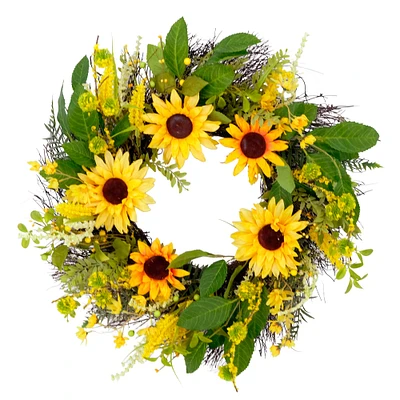 6 Pack: 24'' Green & Yellow Sunflower Floral Wreath