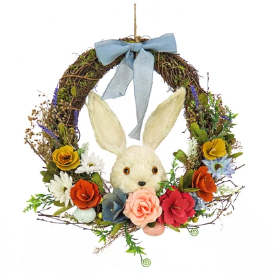 16" White Bunny Floral Wreath