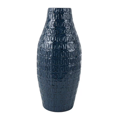 20" Dark Blue Metal Dimensional Textured Vase