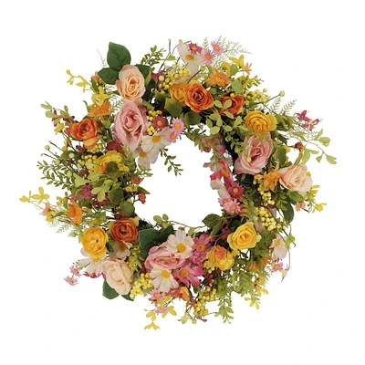 24" Rose, Dogwood & Daisy Floral Spring Wreath