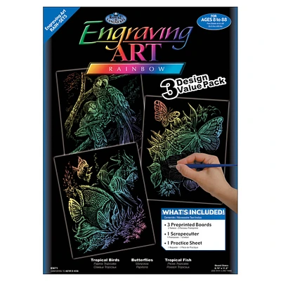 Royal & Langnickel® Engraving Art™ Fish, Butterflies & Birds Rainbow Foil Value Pack Kit