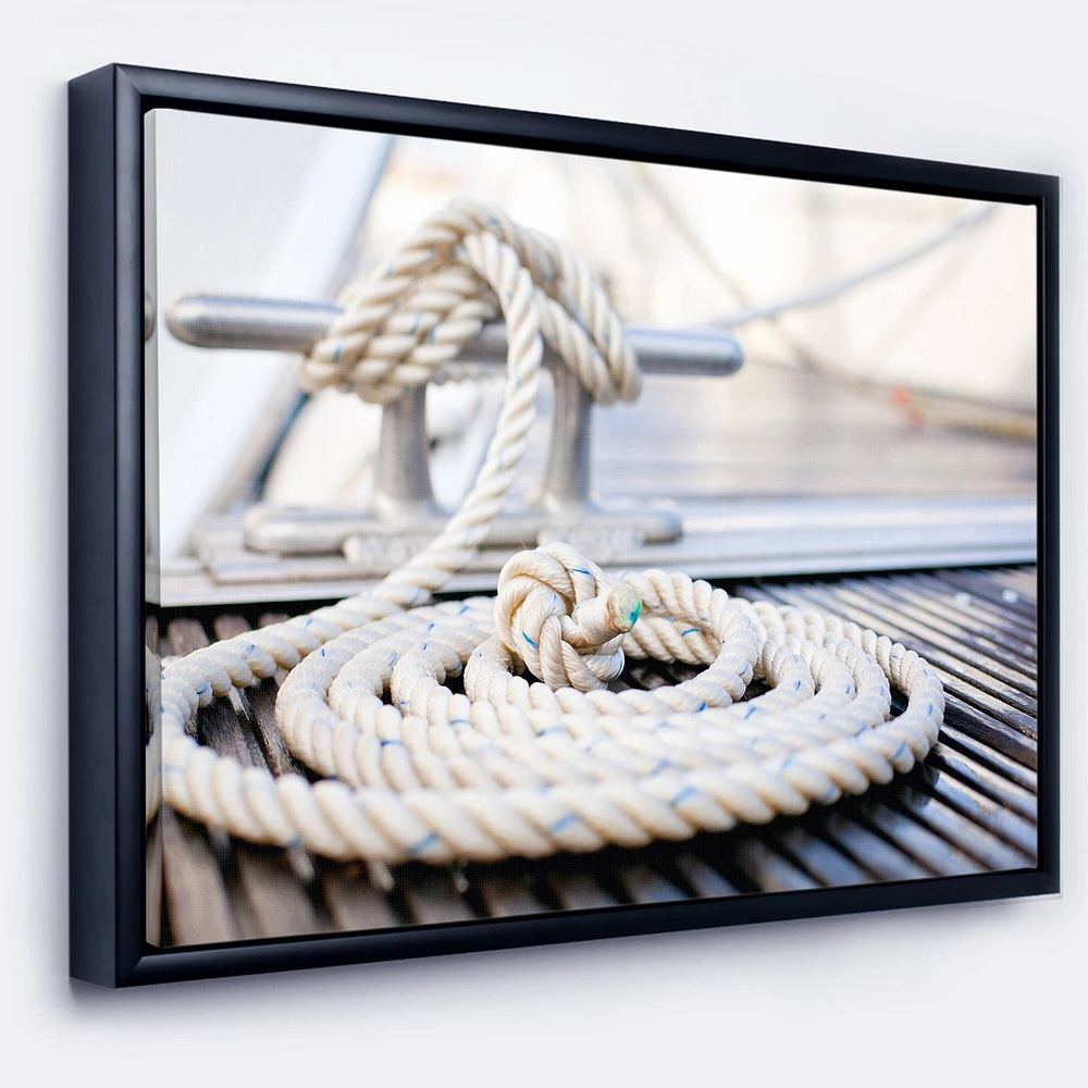 Designart - White Nautical Mooring Rope - Modern Landscape Framed Canvas Art