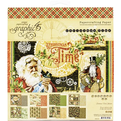 Graphic 45 Christmas Time Double-Sided Paper Pad, 8" x 8"