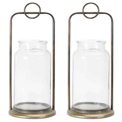 19.5" Iron & Glass Jar Candle Holder Set
