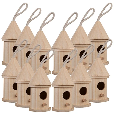 12 Pack: 5" Wooden Hut Birdhouse by Make Market®