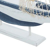 White Wood Coastal Sail Boat Sculpture Set