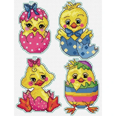 Orchidea Plastic Canvas Counted Cross Stitch Kit With Plastic Canvas Easter Chicken Set of 4 Designs