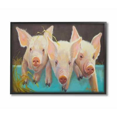 Stupell Industries Pink Piglets in a Blue Pail Wall Accent with Black Frame