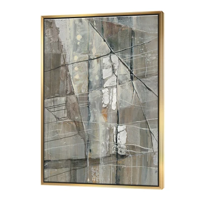 Designart - Silver and Beige Abstract Waterpainting - Contemporary Canvas in Gold Frame